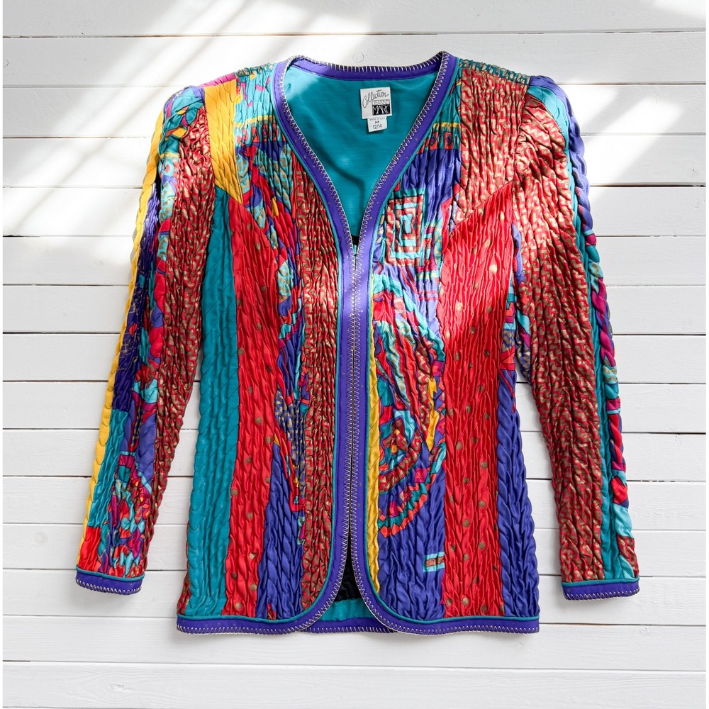 Jeanne Marc 80s vtg‎ red blue abstract art to wear jacket size L